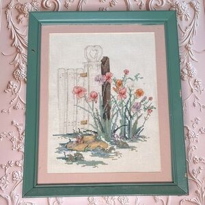 Vintage "Cherished Dreams" pattern by Paula Vaughan Cross-Stitch in Teal Frame